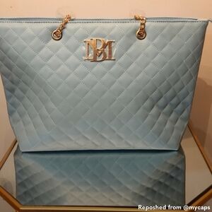 Badgley Mischka Blue Quilted Tote Bag